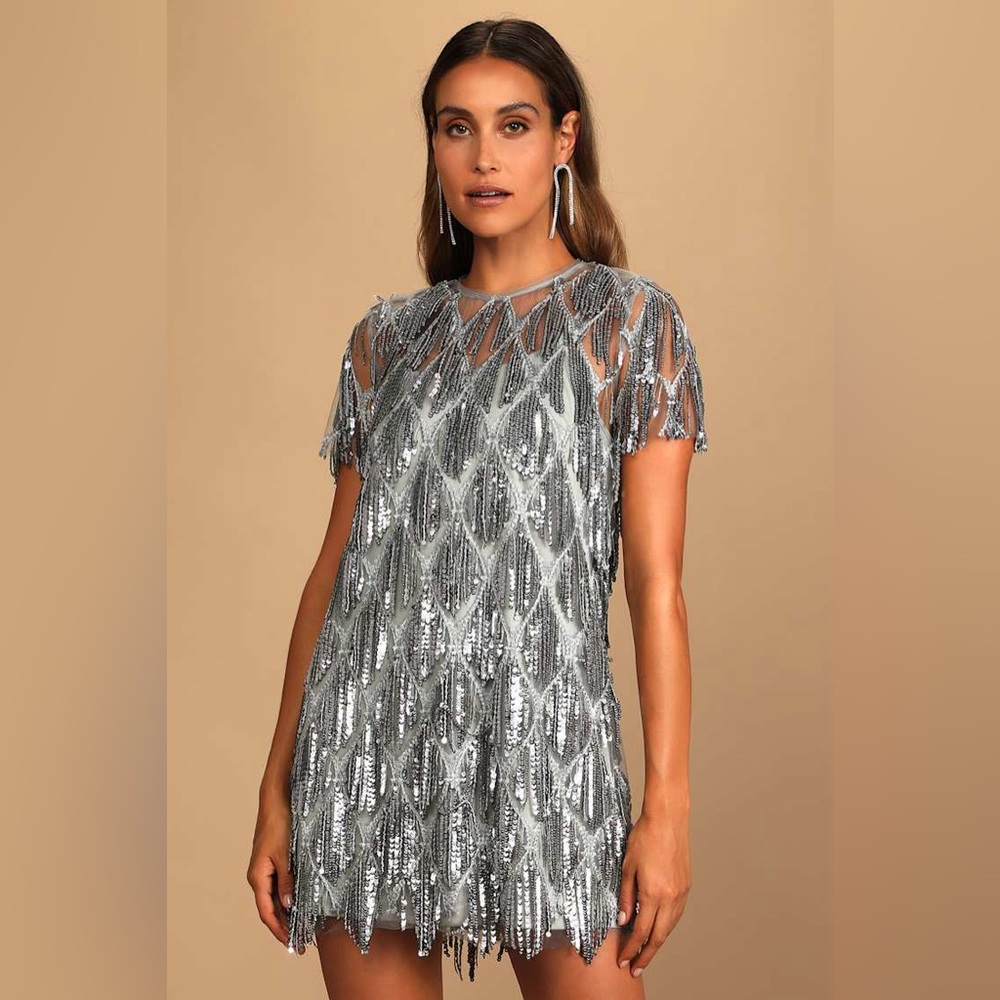 Lulu's On the Dance Floor Silver Sequin Mini Dress